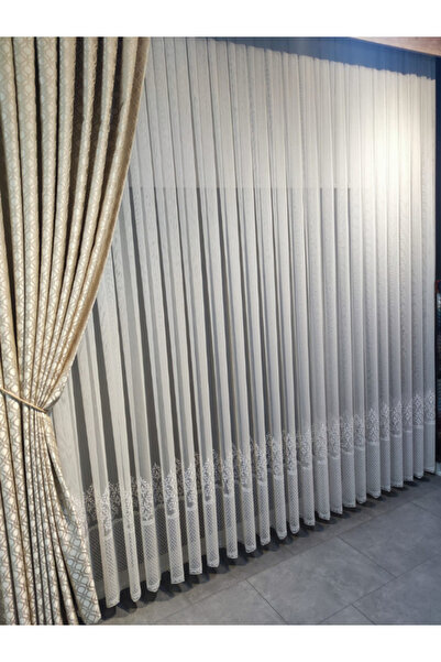 perhal perde ve halı Ağır Etek İşlemeli İnce Keten Dokulu 1-3 Sık Pile Salon ...