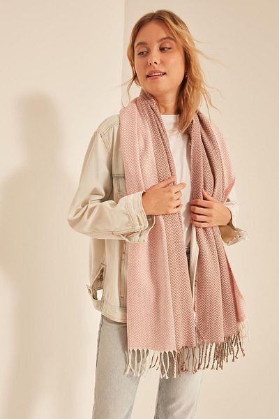Axesoire 13803 Soft Textured Herringbone Patterned Pink Thick Shoulder Shawl Scarf
