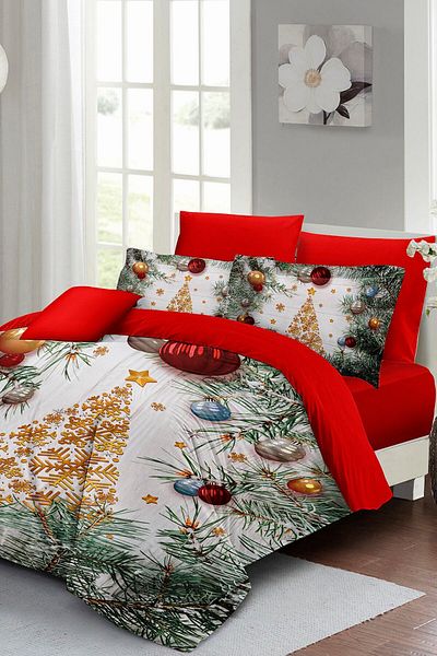 MonoHome Merry Christmas King Size Double 3D Duvet Cover Set - Cotton Satin Pine 220X240Cm