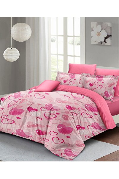 MonoHome King Size Valentine's Day Double Bedding Set 100% Cotton Satin Stay Pink 220X240Cm