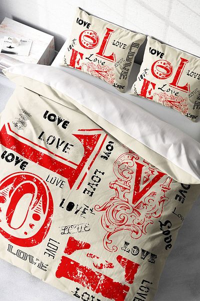 MonoHome Love Romantic King Size Double Duvet Cover Set - 220X240Cm