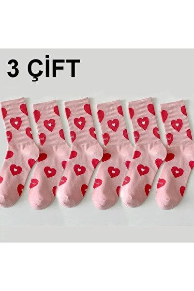 çorapmanya 3 Çift Dikişsiz Kadın Çok Renkli Aşk Mektupları / Kalp Desenli Kol...