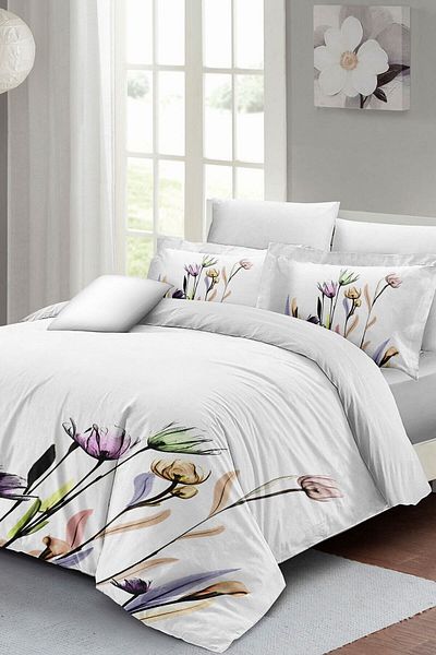 MonoHome White Flower Patterned King Size Double Duvet Cover Set - 220X240Cm