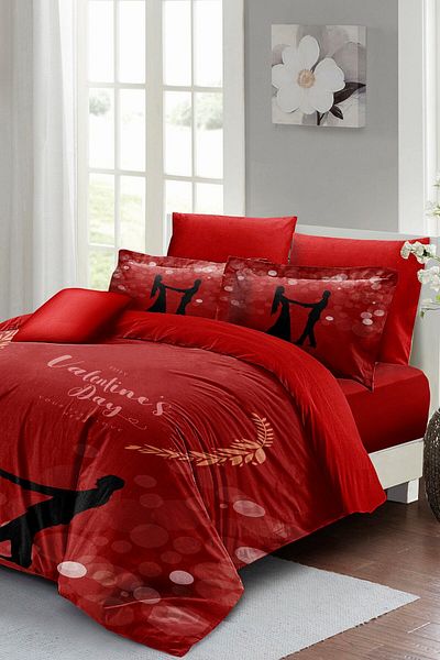 MonoHome Set cuvertură de pilota dublă pentru Ziua Îndrăgostiților - King Size, 100% bumbac satinat, Ziua Îndrăgostiților 220x240cm