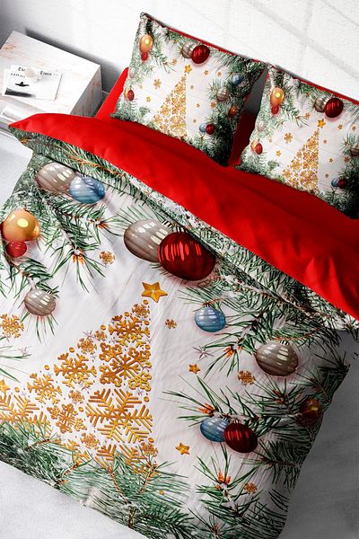 MonoHome Merry Christmas King Size Double 3D Duvet Cover Set - Cotton Satin Pine 220X240Cm