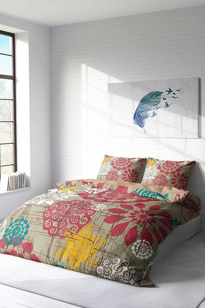 MonoHome Past Tense Flowers Naturale Set de lenjerie de pat dublu King Size - 220x240cm