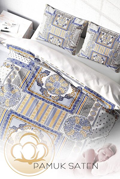 MonoHome Double King Size Blue Patchwork Duvet Cover Set - 3D Cotton Satin 220X240Cm