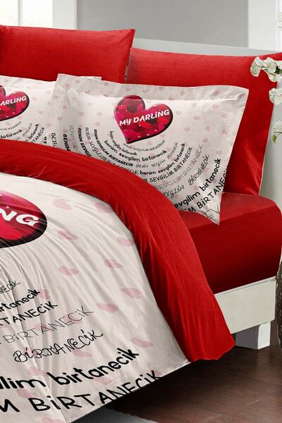 MonoHome King Size Double Duvet Cover Set for Valentine's Day - 100% Cotton Satin, My Darling 220X240Cm