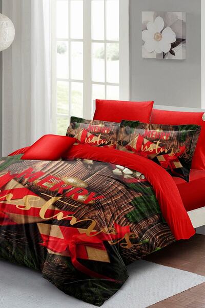 MonoHome Merry Christmas King Size Duvet Cover Set - Double 3D, Cotton Satin, 220X240Cm Gift