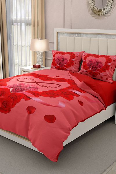 MonoHome King Size Double Duvet Cover Set for Valentine's Day - 100% Cotton Satin, 3D Forever 220X240Cm