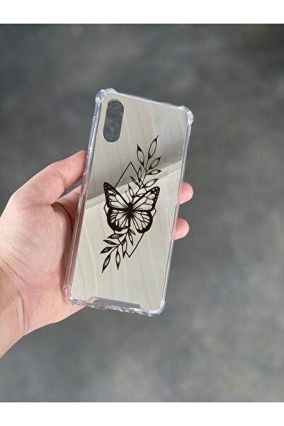 PERAX Redmi 9A Gümüş Aynalı Darbe Korumalı Kelebek Tasarımlı Silikon Kılıf