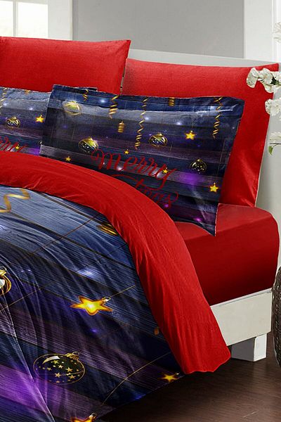 MonoHome Set cuvertură de pilota de Anul Nou - King Size, 100% bumbac natural, model de Crăciun, dublu, închis 220x240cm