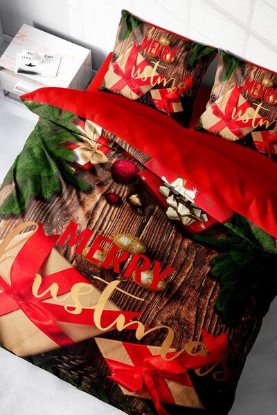 MonoHome Merry Christmas King Size Duvet Cover Set - Double 3D, Cotton Satin, 220X240Cm Gift