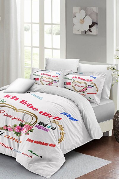 MonoHome King Size Valentine's Day Double Duvet Cover Set 100% Cotton Satin Love Any Language 220X240Cm
