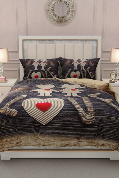 MonoHome King Size Double Duvet Cover Set for Valentine's Day - 100% Cotton Satin, You & Me 220X240Cm