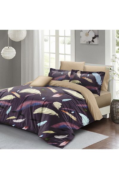 MonoHome طقم غطاء لحاف مزدوج من King Size - ساتان قطني ثلاثي الأبعاد، ريش ملون 220x240 سم