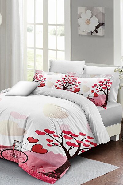 MonoHome King Size Double Duvet Cover Set for Valentine's Day - 100% Cotton Satin, White Love 220X240Cm