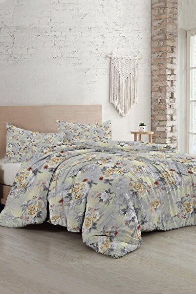 MonoHome Луксозен комплект спално бельо с размер king size в сиво-жълто с роз...