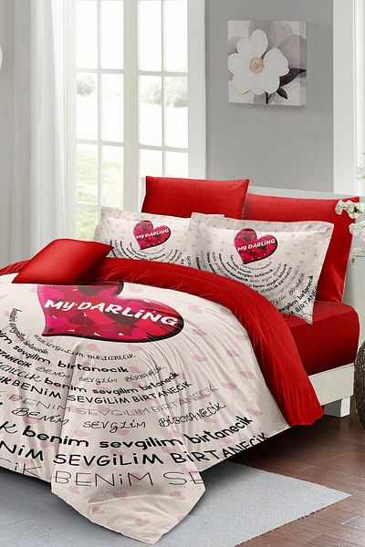 MonoHome Σετ Παπλωματοθήκη King Size για την Ημέρα του Αγίου Βαλεντίνου - 100% Βαμβακερό Σατέν, My Darling 220x240cm
