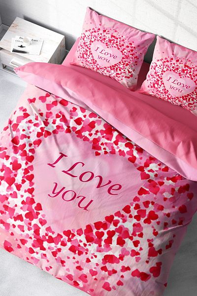 MonoHome Σετ Παπλωματοθήκη King Size Cotton Satin για την Ημέρα του Αγίου Βαλεντίνου - Διπλό, 220x240cm