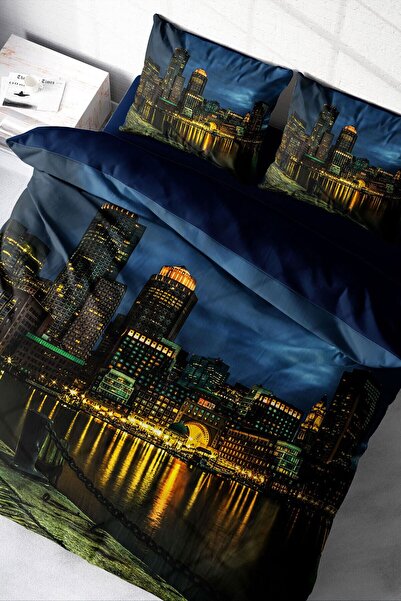 MonoHome King Size Dark City 3d Bumbac Satin Set cuvertură de pilota dublă 220x240cm