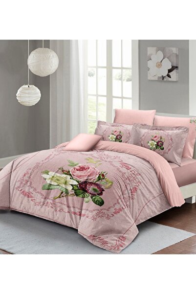 MonoHome طقم غطاء لحاف مزدوج من King Size - 100% قطن ساتان، وردي دمشقي، 220x2...