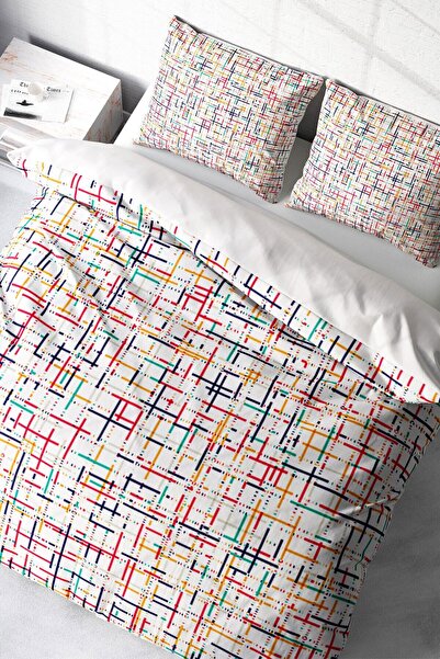 MonoHome King Size Colorful Lines Modern Double Duvet Cover Set 220X240Cm