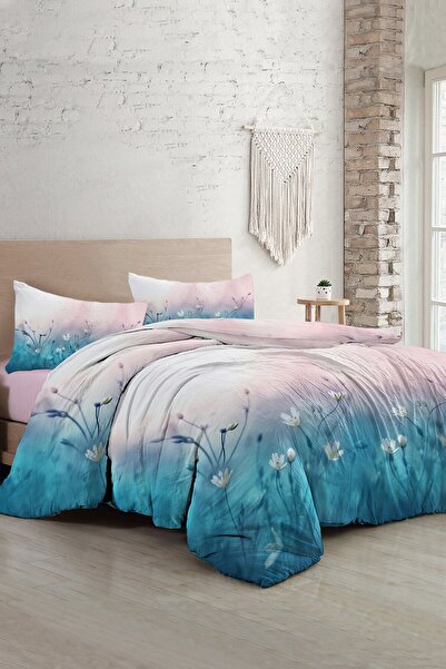 MonoHome طقم غطاء لحاف مزدوج من الساتان القطني الناعم باللون الأزرق الفاخر - ...