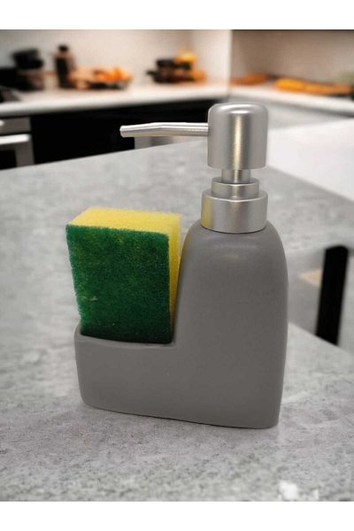 GÖNÜL COLLECTION Luxury Porcelain Matte White Black Gray Sponge Kitchen Liquid Soap Dispenser Dishwashing Liquid Dispenser Silver Cover