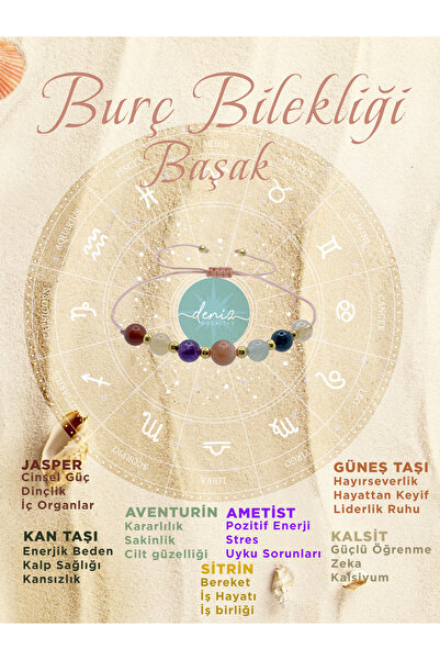 Deniz Doğal Taş Doğal Taş Başak Burç Bilekliği Güneş Taşı-Aventurin-Jasper-Ametist-Kan Taşı-Kalsit-Sitrin