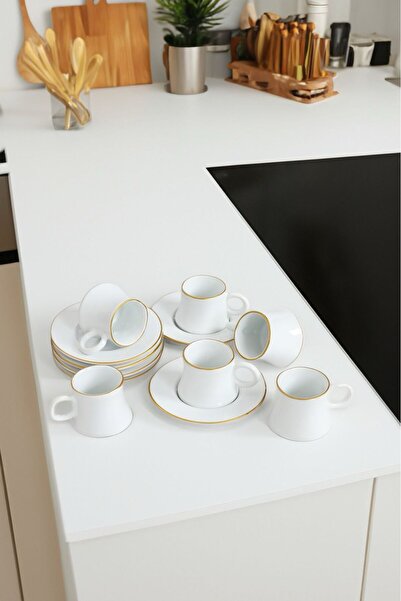 Akkoyunlu home طقم فناجين قهوة تركية بيضاء لـ 6 أشخاص مصنوع يدويًا من السيرام...