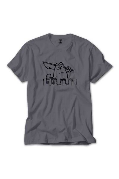 Z zepplin Cat with Blade Gray T-Shirt
