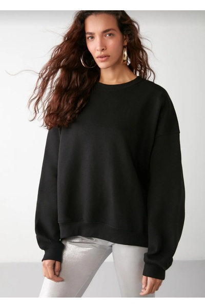 YÜKSEL IŞIK Hanorac uni negru cu gât rotund