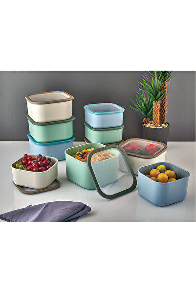 SUPERPUP Premium Set of 6 Silicone Storage Containers with Lid - Blue-Green-Sand Fridge Box