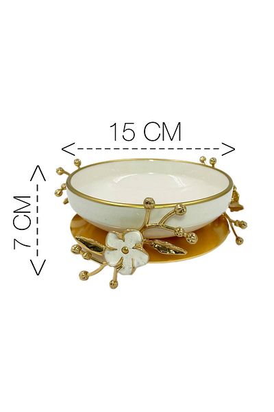 HELVACIOĞLU AKSESUAR Floral Laser Porcelain Presentation Holder 15 cm