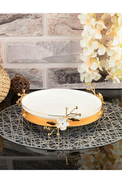 HELVACIOĞLU AKSESUAR Floral Laser Porcelain Presentation Holder 19 Cm