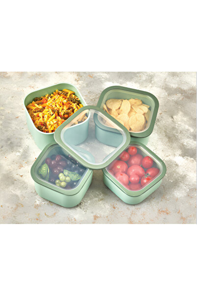 SUPERPUP Premium Set of 6 Silicone Storage Containers with Lid - Blue-Green-Sand Fridge Box