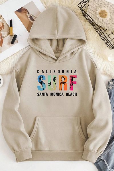 mw memowear Unisex 2ip Raster CALIFORNIA SURF Φούτερ με στάμπα μπεζ oversize