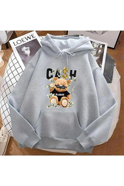 mw memowear Hanorac supradimensionat, unisex, 2ip, cu imprimeu CASH, gri