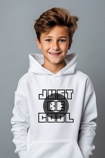 ADA BEBEK ÇOCUK Hanorac supradimensionat cu imprimeu Just Be Cool negru pentru băiat