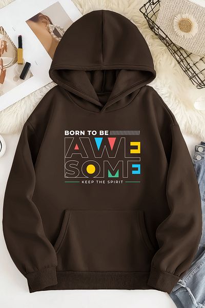 ciwi&life Унисекс суитшърт AWE SOME, кафяв, голям размер - 2 части, с релефен щампа