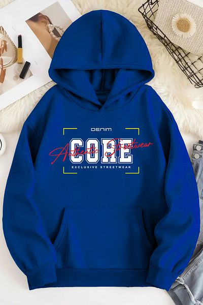 mw memowear Унисекс 2ip повдигнат суитшърт DENIM CORE с щампа Sax