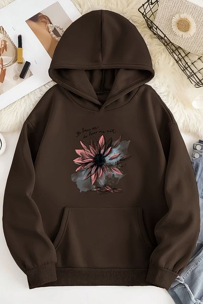 mw memowear HE LOVE Printed Unisex Oversize Καφέ Φούτερ