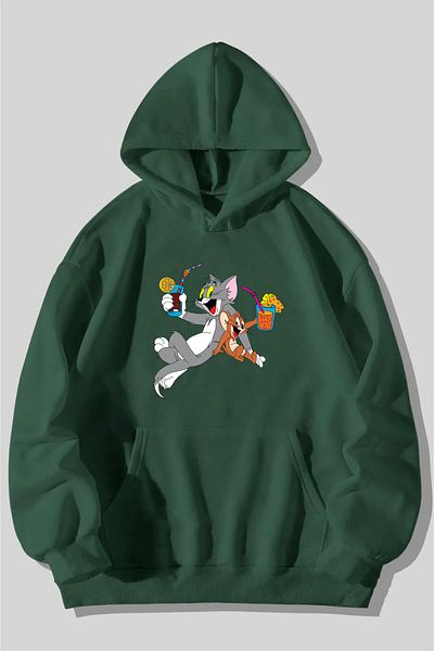 qavnas Πράσινο μπλουζάκι με μοτίβο Tom and Mickey Unisex Oversize - 2ip Raster NOSD
