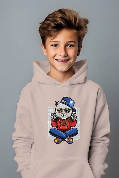 ADA BEBEK ÇOCUK Φούτερ Boy Artist Cat με στάμπα μεγάλου μεγέθους