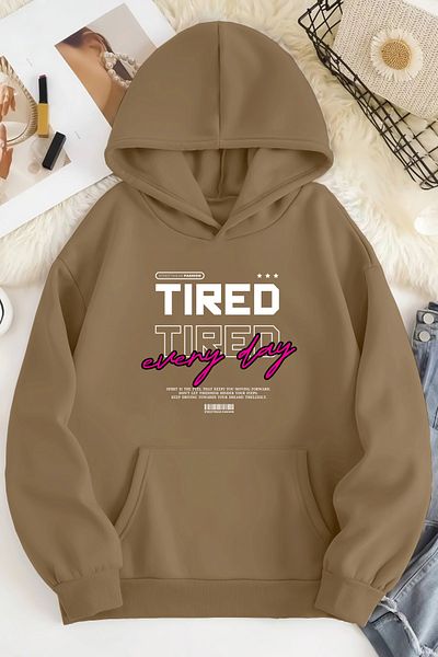 qavnas Unisex 2ip Rastered Every Day Beige Oversize φούτερ