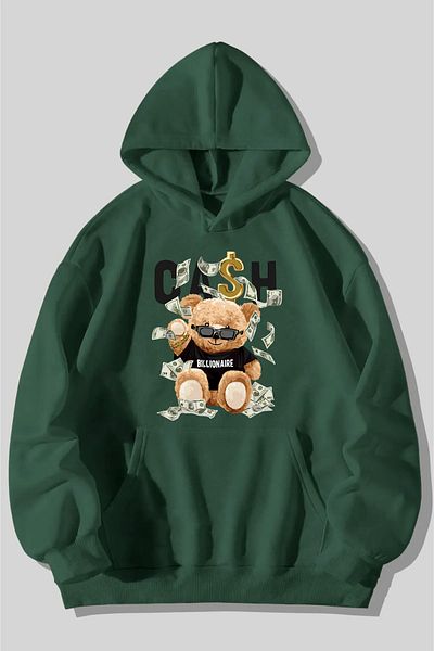 mw memowear Unisex 2ip Raster CASH Printed Green Oversize φούτερ