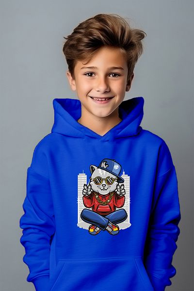 ADA BEBEK ÇOCUK Hanorac supradimensionat cu imprimeu Artist Cat pentru baieti