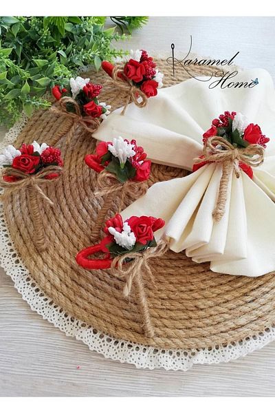 Karamelhome Red 6-Piece Flower Bunch Napkin Ring Ring