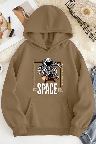 qavnas Φούτερ Unisex 2ip Raster Space Ged Beige Oversize